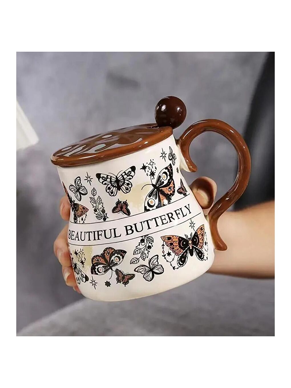 Karışık Vintage Kelebek Desenli Seramik Kupa-4