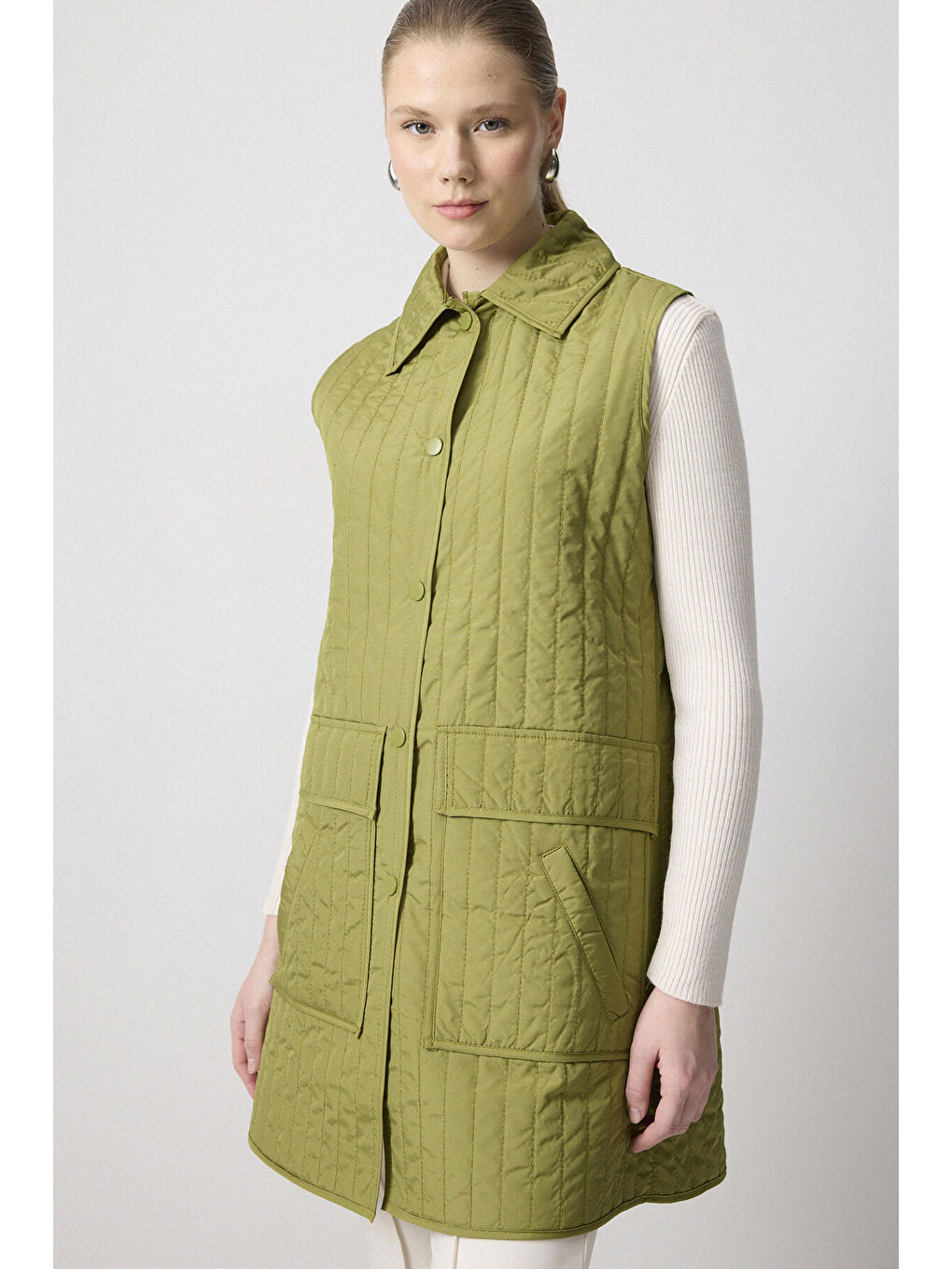 Haki Kapitone İnce Yelek-2