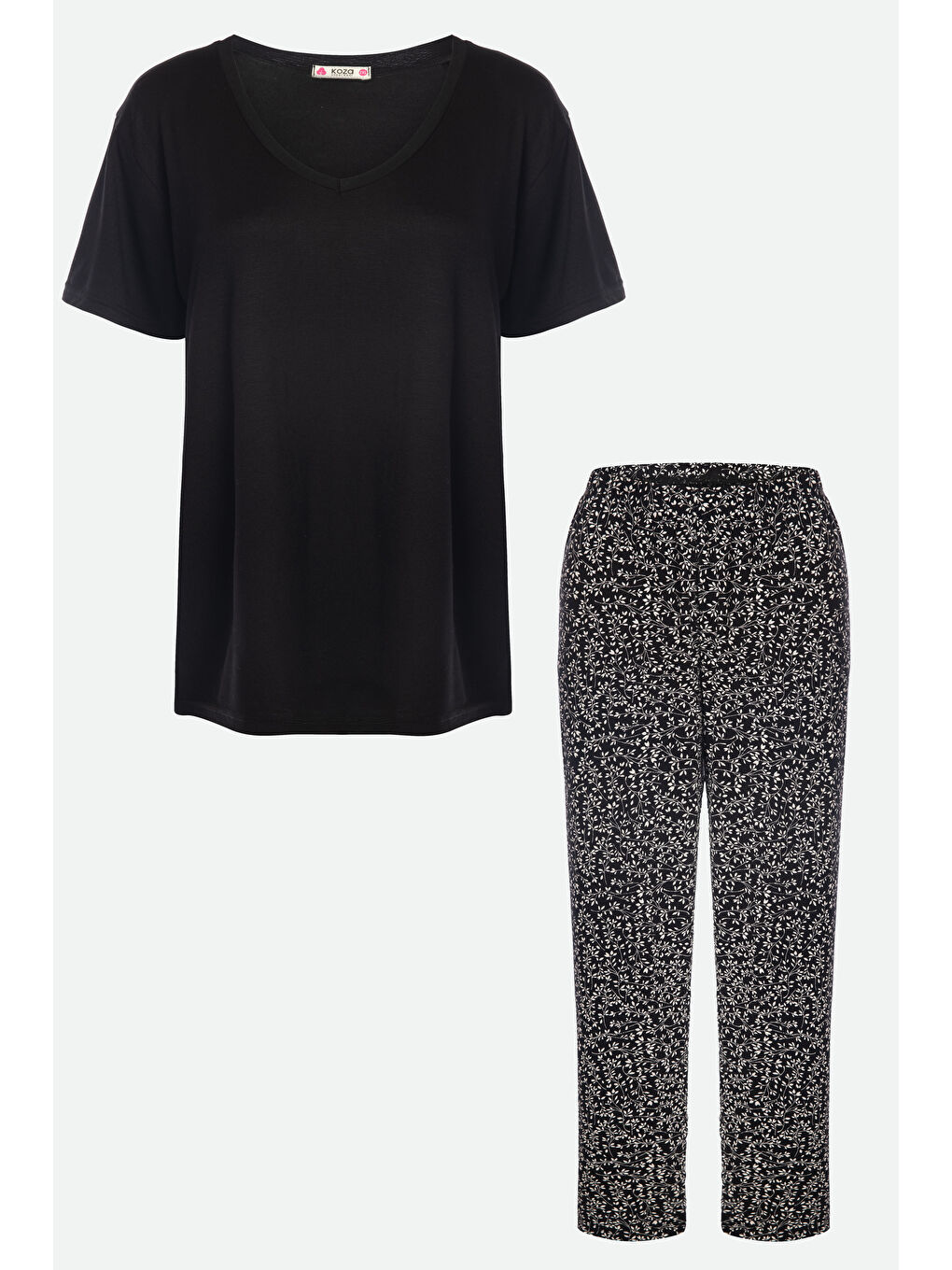 Siyah Kadın Viskon V Yaka Kısa Kollu Curve Pijama Takımı