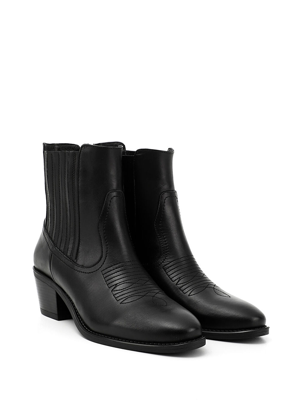 Mor Kadın ZÜMRÜT-SİYAH Kalın Topuklu Hakiki Deri Kovboy Bot-1