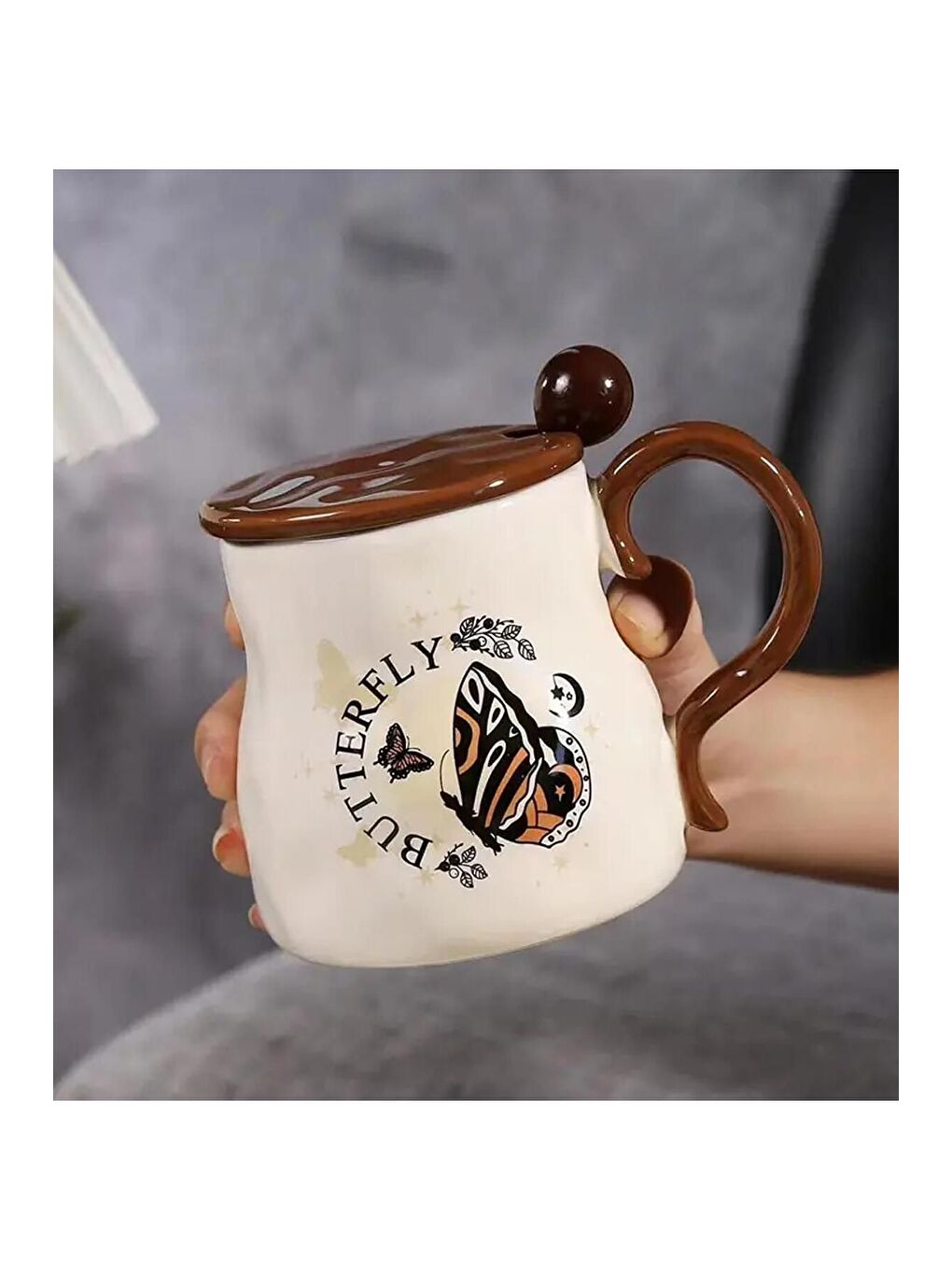 Karışık Vintage Kelebek Desenli Seramik Kupa-5