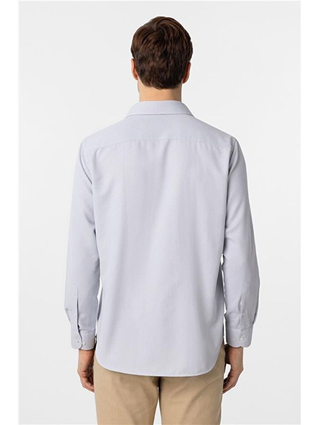 Gri Regular Armürlü Klasik Yaka Gömlek-3