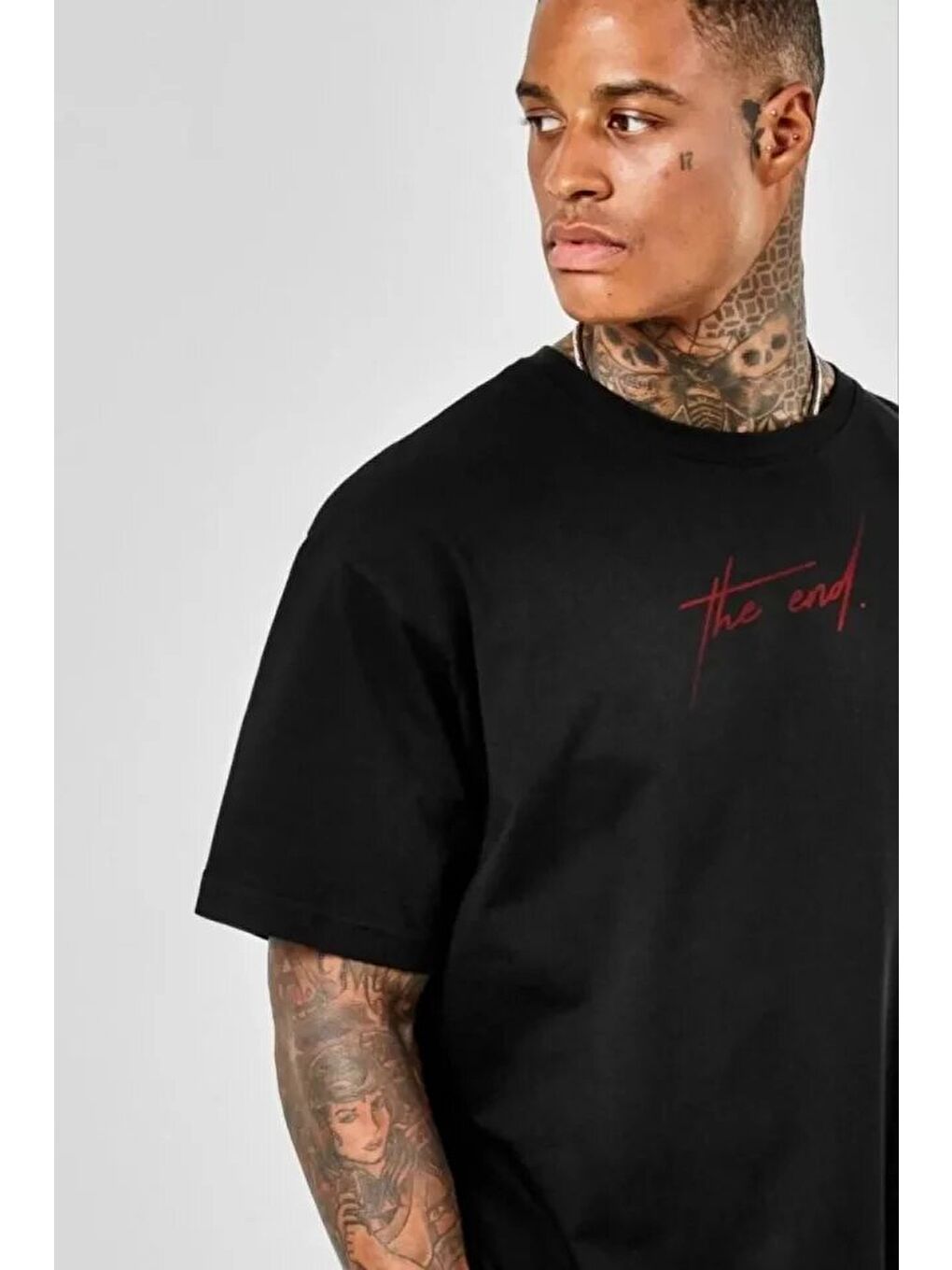 Unisex Baskılı Oversize T-Shirt - Siyah-3