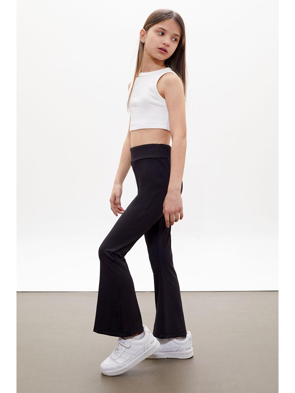 Siyah İspanyol Paça Basic Kız Tayt 18105-1