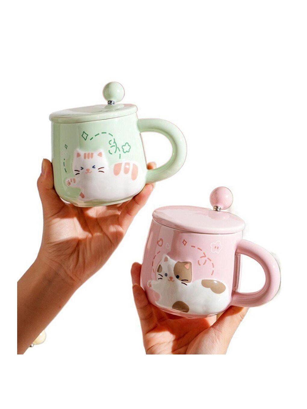 Karışık Pastel Renkli Sevimli Kedi Seramik Kupa-1