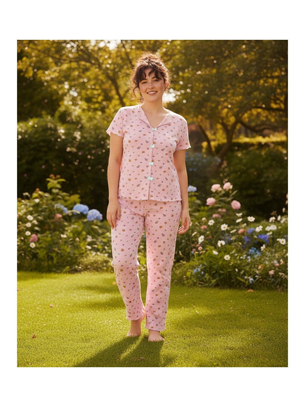 Pembe Beden Fitilli Kaşkorse Örme Pijama Takım26120851-1