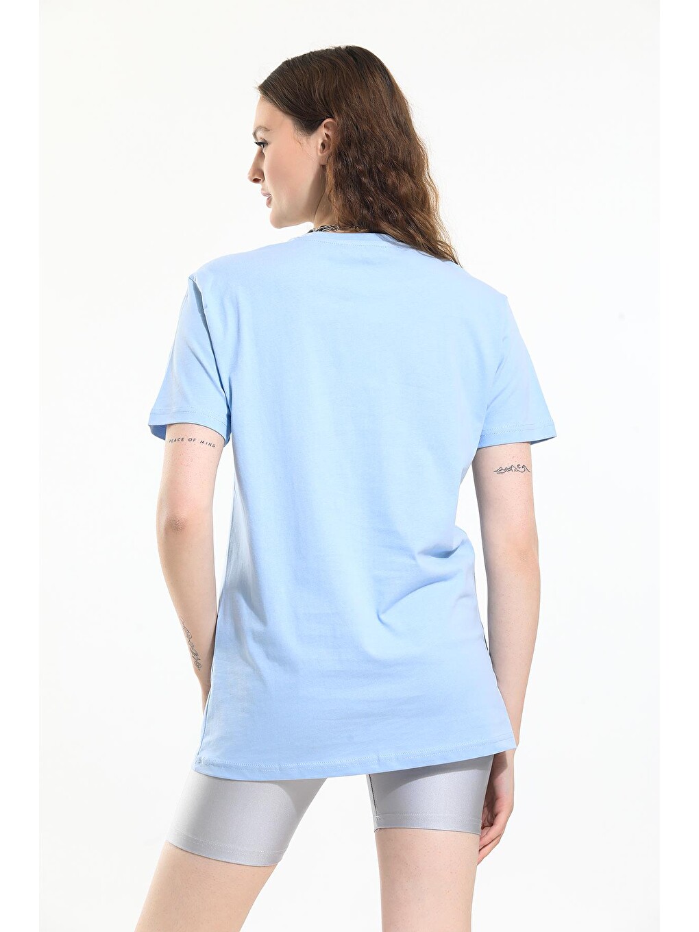 Mavi Oversize Fit Pamuklu Kısa Kollu Basic Uniseks Kadın Erkek Tişört-4