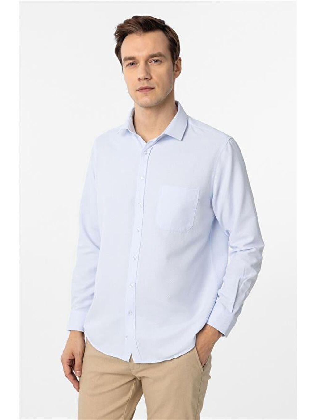 Buz Mavi Regular Armürlü Klasik Yaka Gömlek