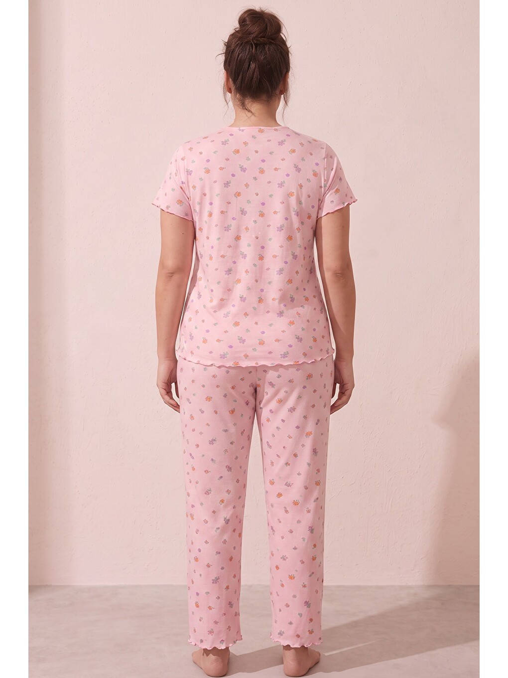 Pembe Beden Fitilli Kaşkorse Örme Pijama Takım26120851-5