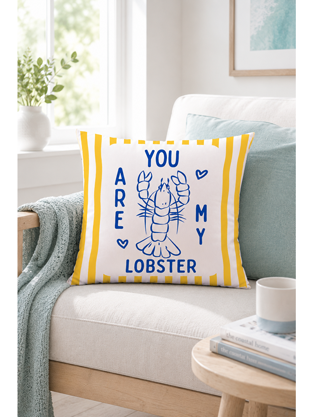 Beyaz You Are My Lobster Yazı Baskılı Marin Dekoratif Kırlent Kılıfı Yazlık Dekor 43x43 Cm-3