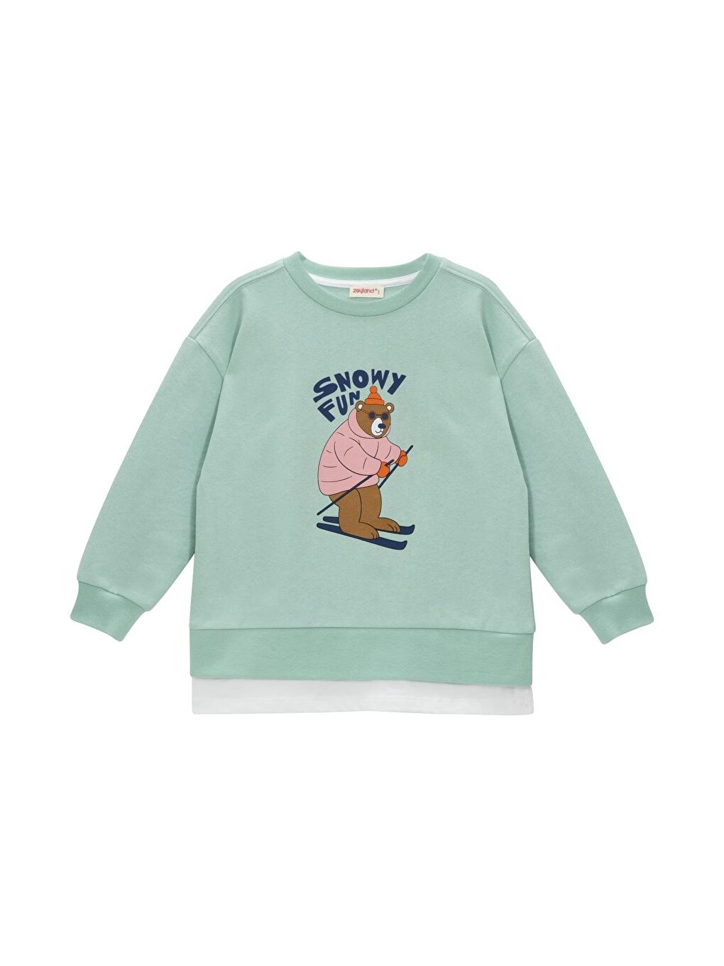 Kız Çocuk Suprem Garnili Ayı Baskılı Sweatshirt - Yeşil-1