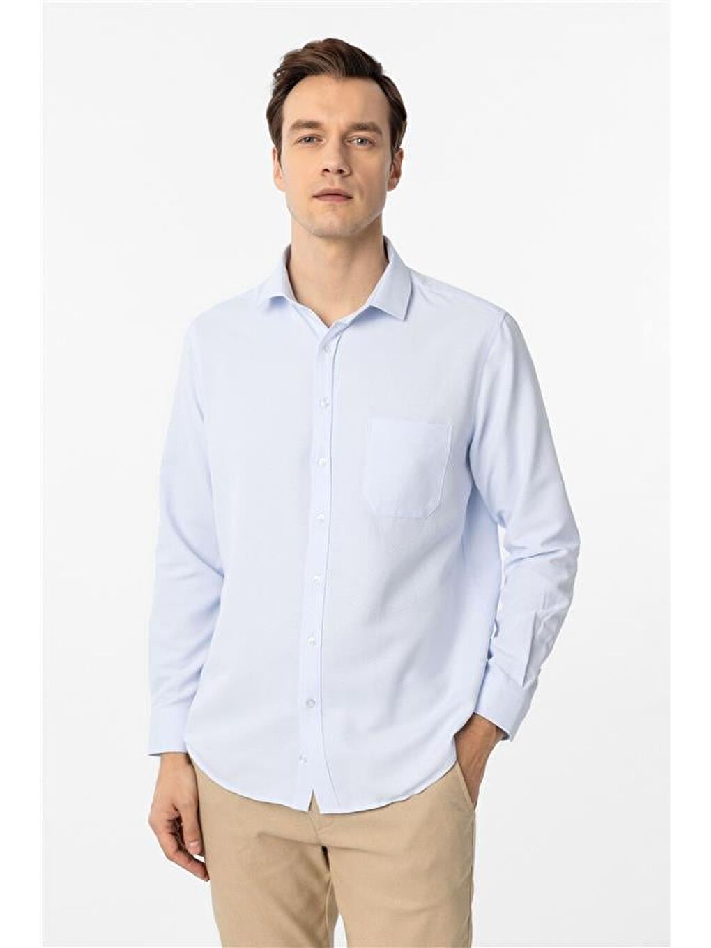 Buz Mavi Regular Armürlü Klasik Yaka Gömlek-1