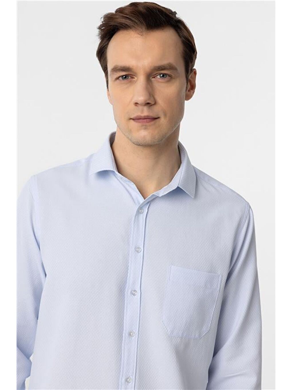 Buz Mavi Regular Armürlü Klasik Yaka Gömlek-2