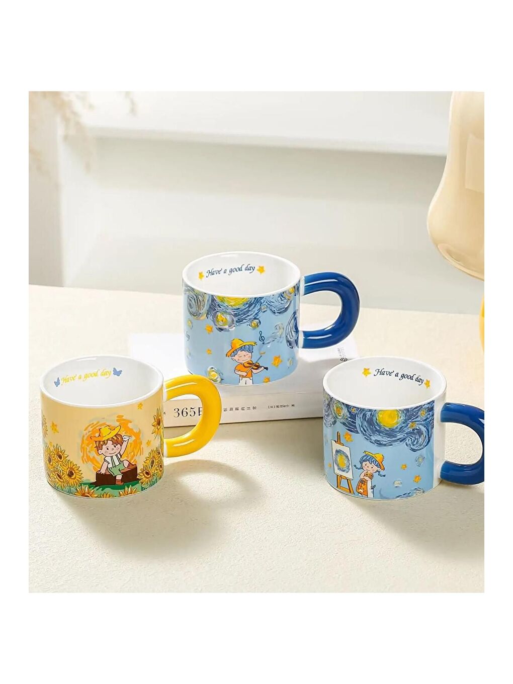 BAM HEDİYELİK EŞYA Karişik Van Gogh Tasarımlı Seramik Kupa - 1