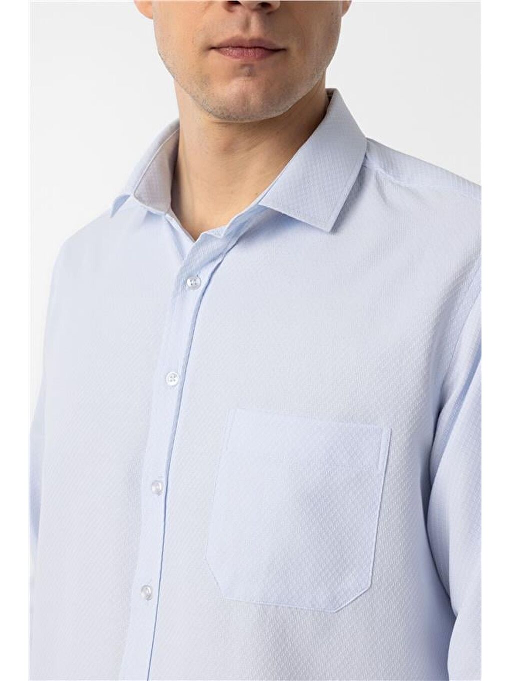 Buz Mavi Regular Armürlü Klasik Yaka Gömlek-3
