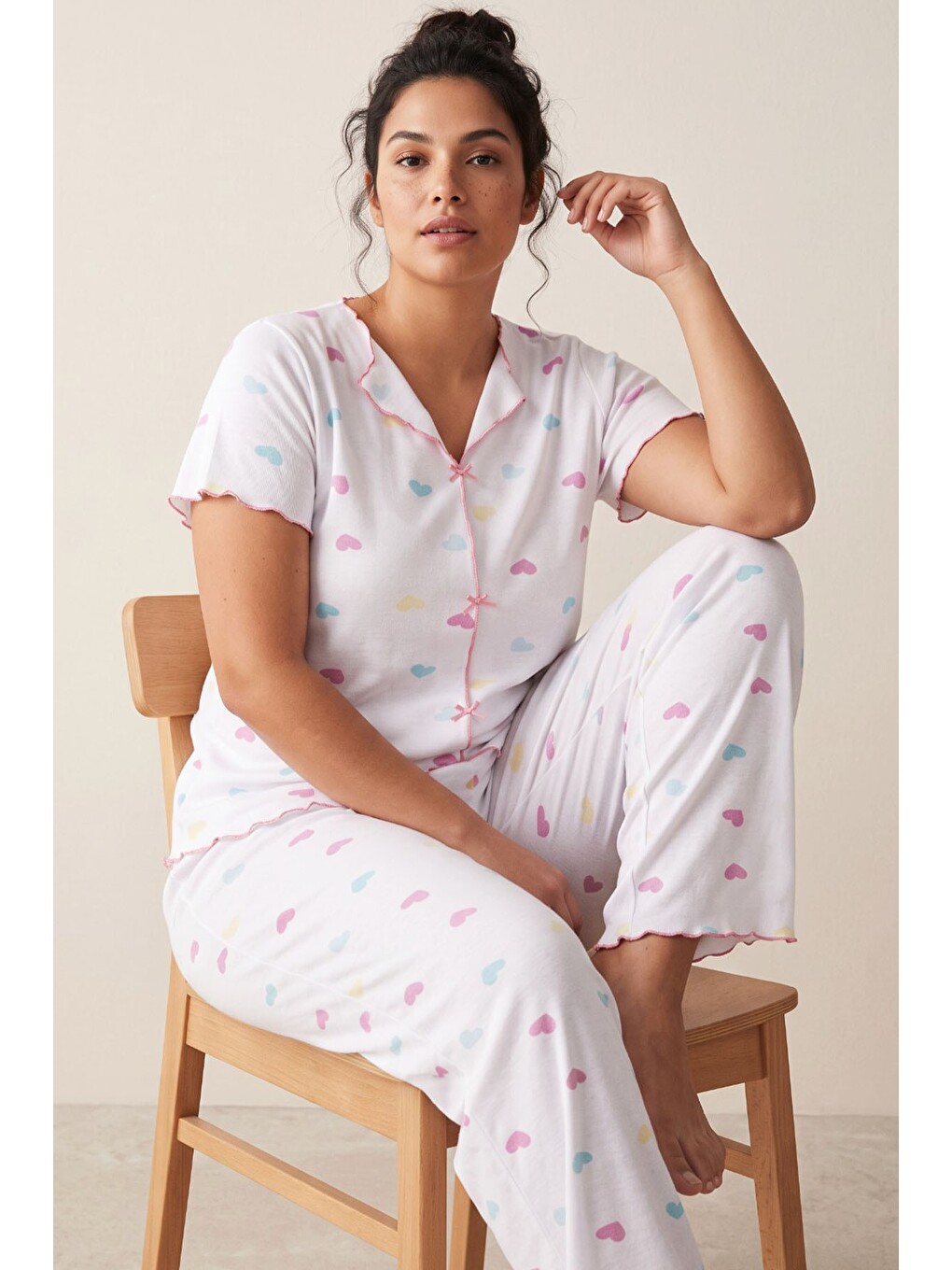 Karışık Beden Fitilli Kaşkorse Örme Pijama Takım26120851-1