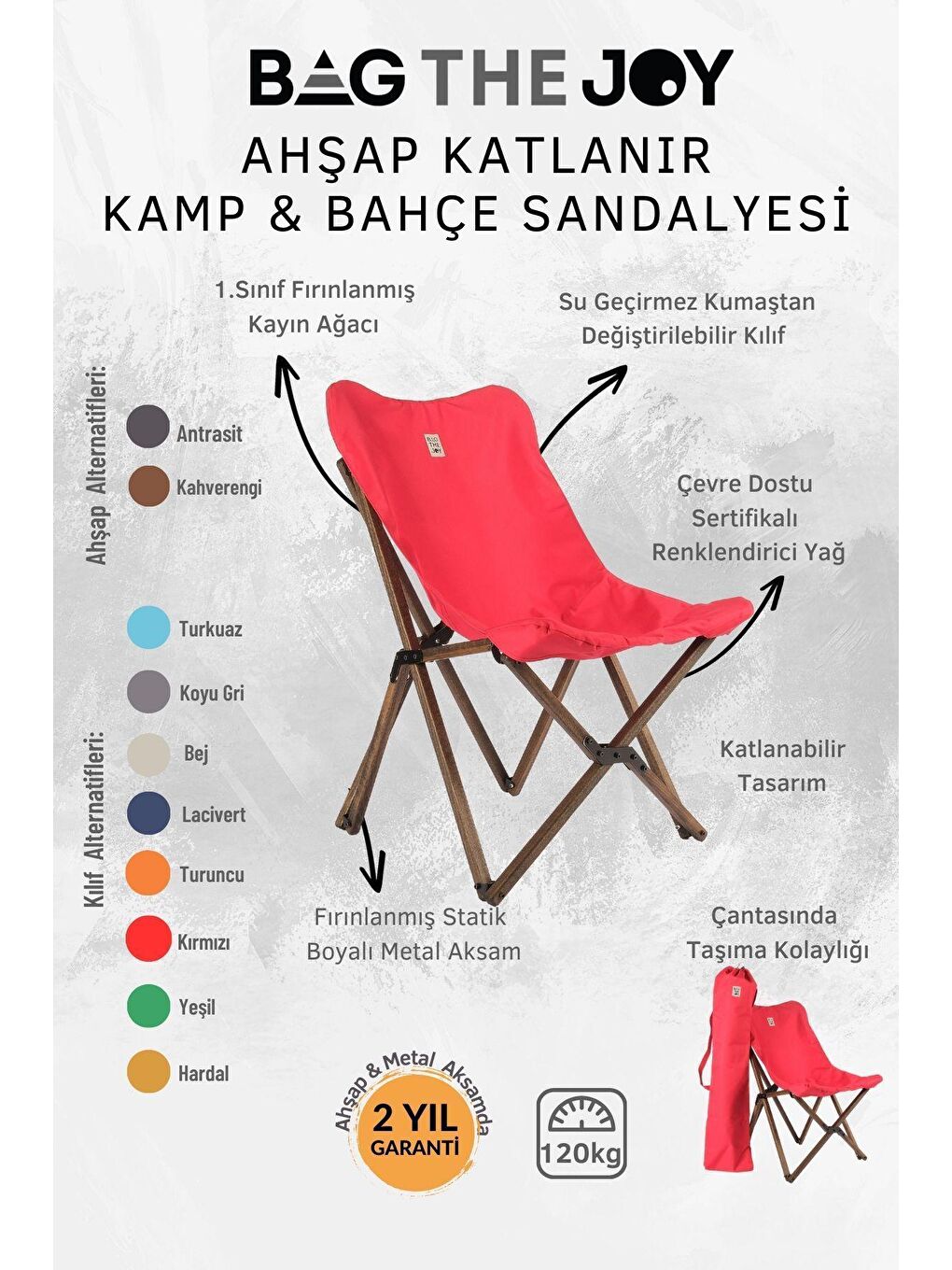 Bag The Joy Kırmızı Ahşap Katlanır Antrasit - Kırmızı Masa Sandalye Seti  70*70*55cm - 6