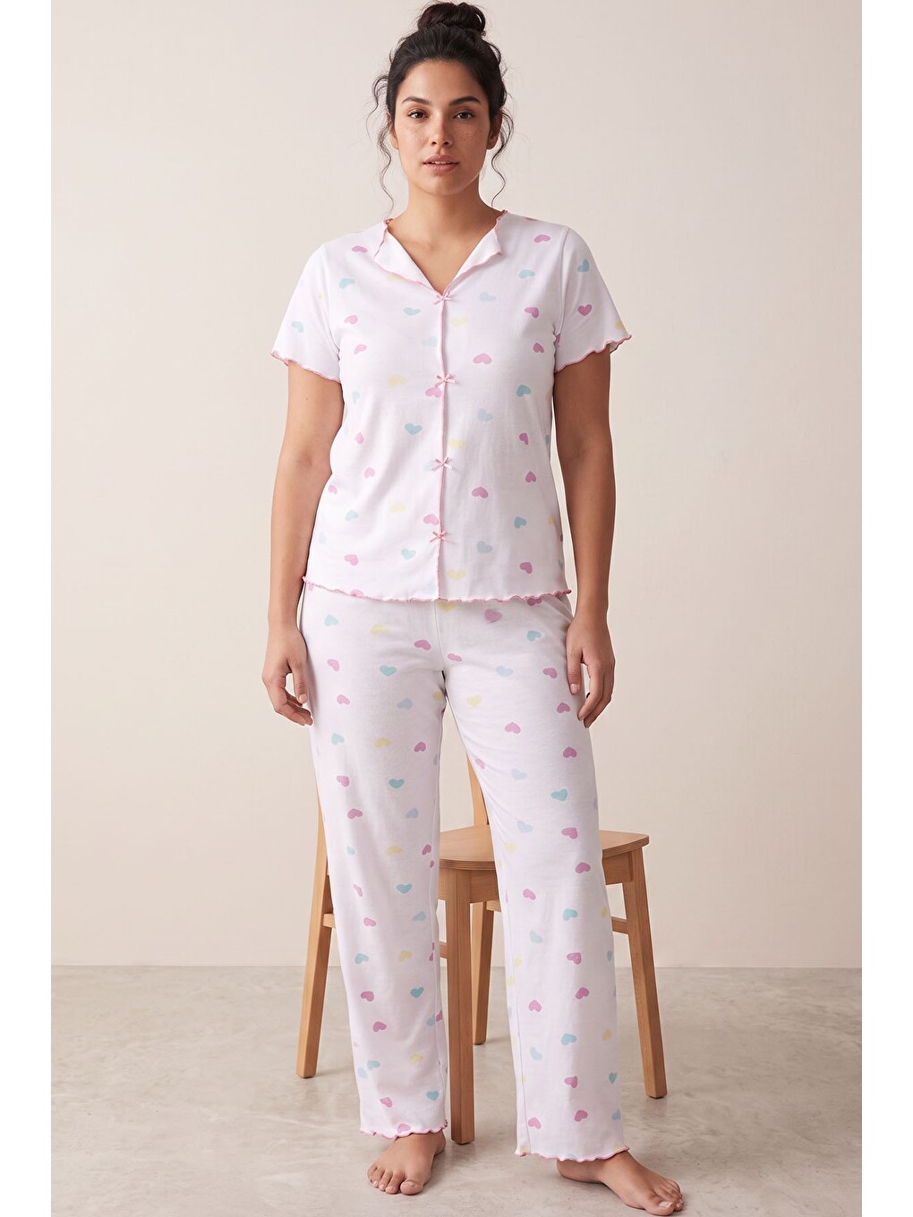 Karışık Beden Fitilli Kaşkorse Örme Pijama Takım26120851-2