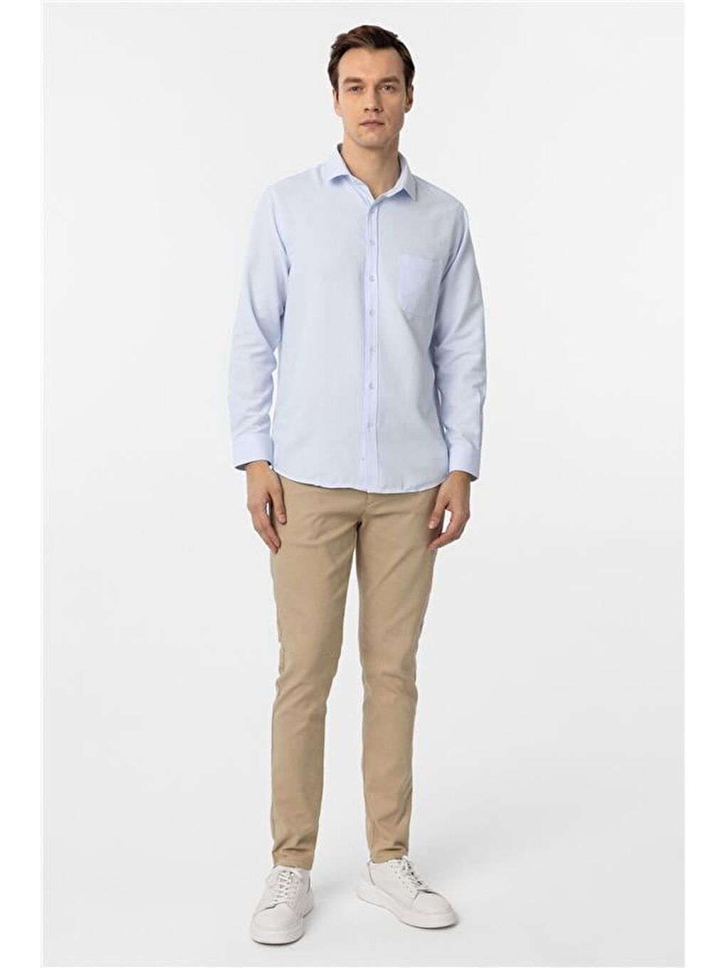 Buz Mavi Regular Armürlü Klasik Yaka Gömlek-5