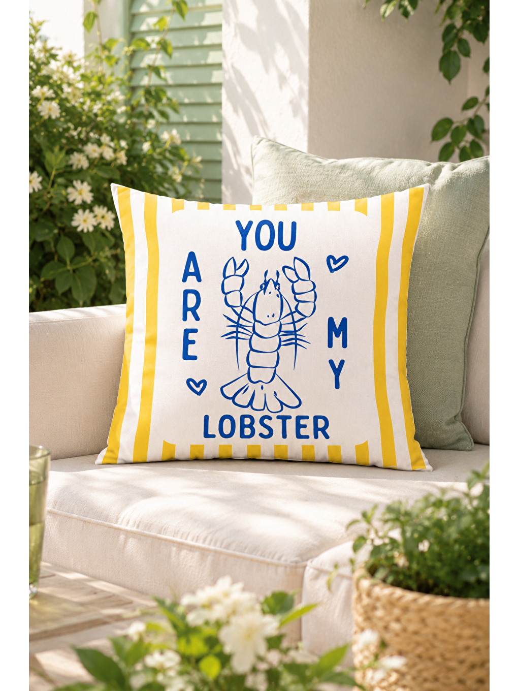Beyaz You Are My Lobster Yazı Baskılı Marin Dekoratif Kırlent Kılıfı Yazlık Dekor 43x43 Cm-4