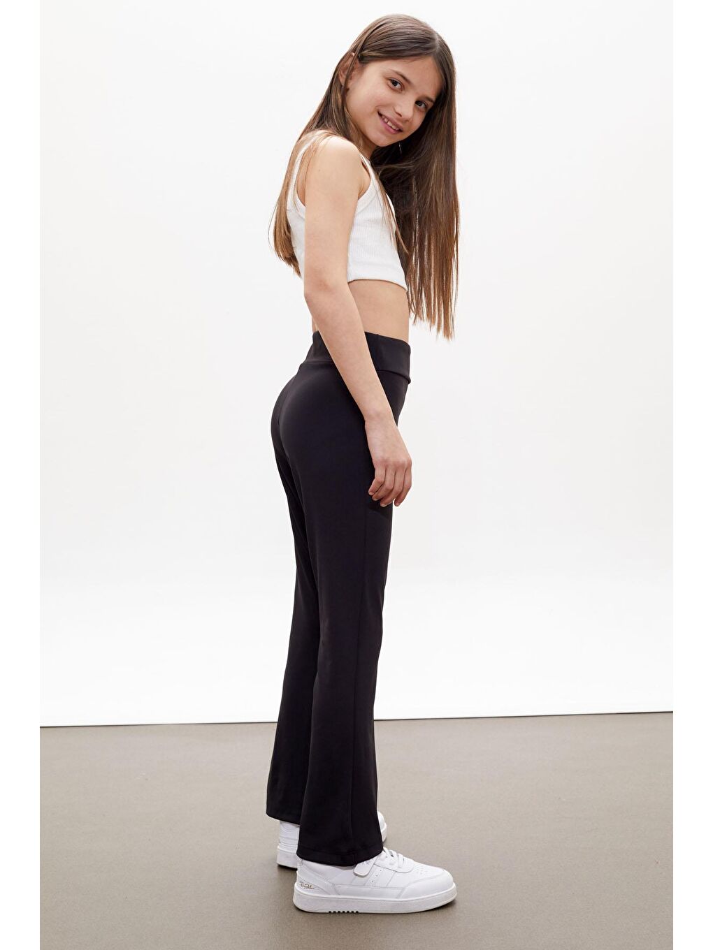 Siyah İspanyol Paça Basic Kız Tayt 18105-3