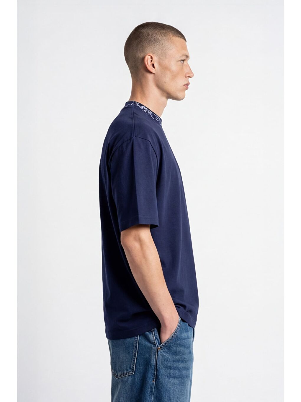 Giotelli Erkek Lacivert Geniş Kesim Oversize Fit Kısa Kollu Bisiklet Yaka Tişört-2