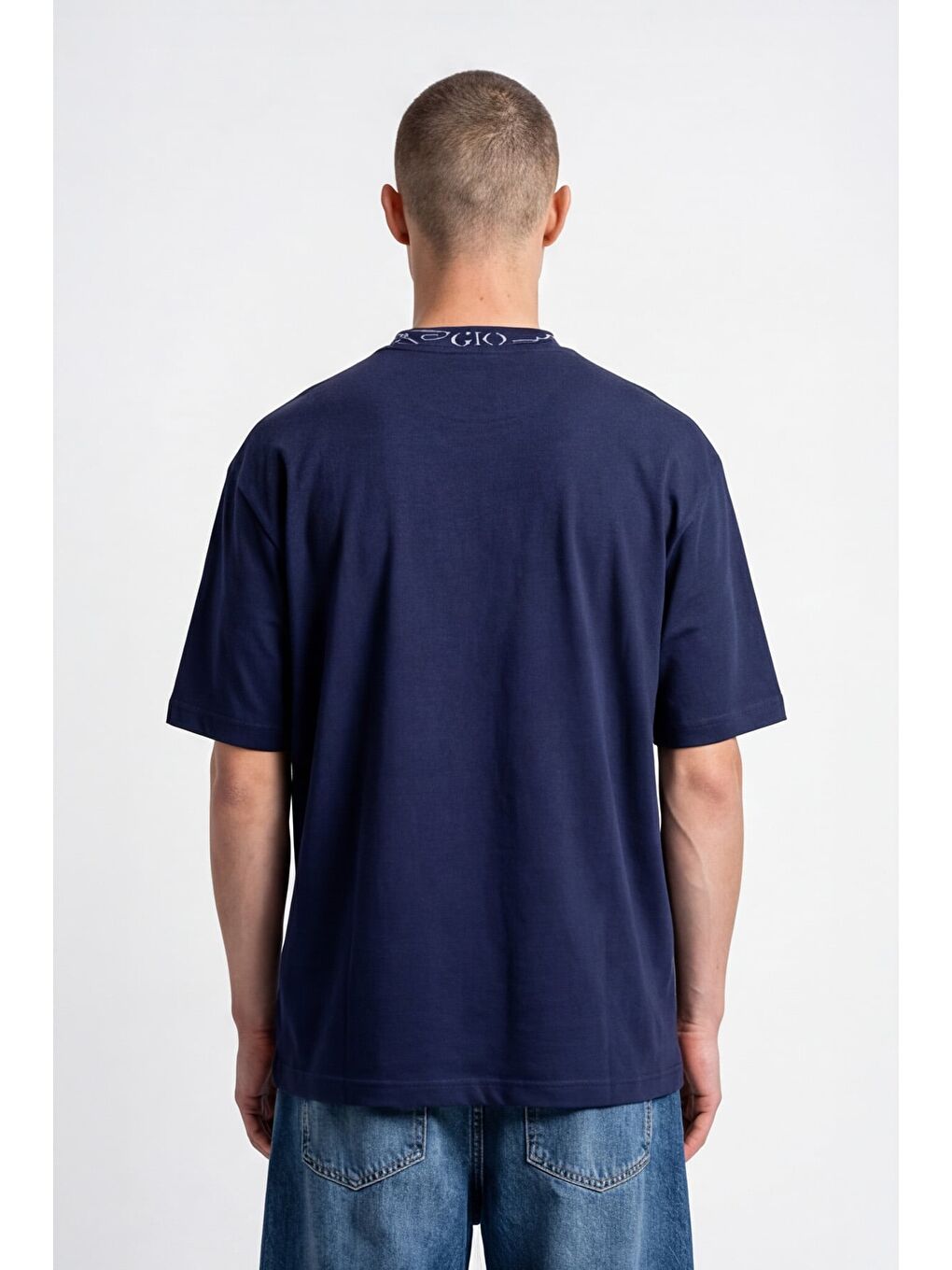 Giotelli Erkek Lacivert Geniş Kesim Oversize Fit Kısa Kollu Bisiklet Yaka Tişört-3