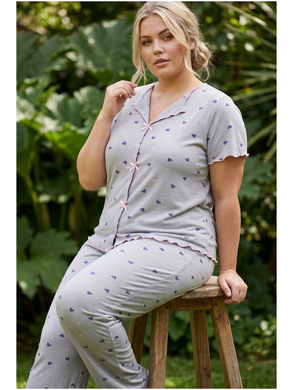 Gri Beden Fitilli Kaşkorse Örme Pijama Takım26120851