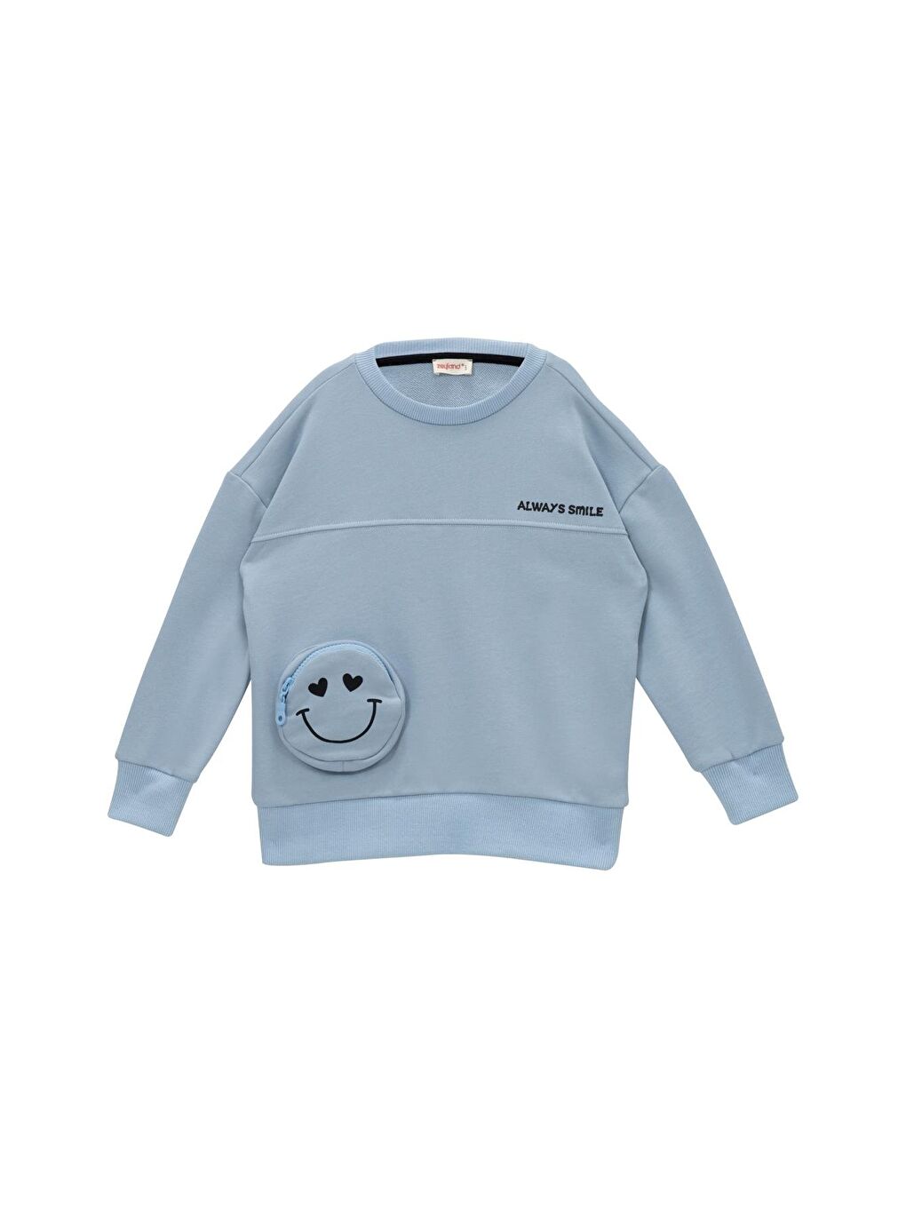 Kız Çocuk Cep Detaylı Baskılı Sweatshirt - Bebek Mavisi-1