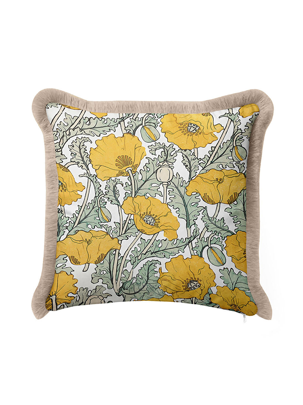 Karışık Lüks Çiçek Bahçesi Saçaklı Yastık Kılıfı - Vintage Country Sarı Yeşil Püsküllü Kırlent Kılıfı-3