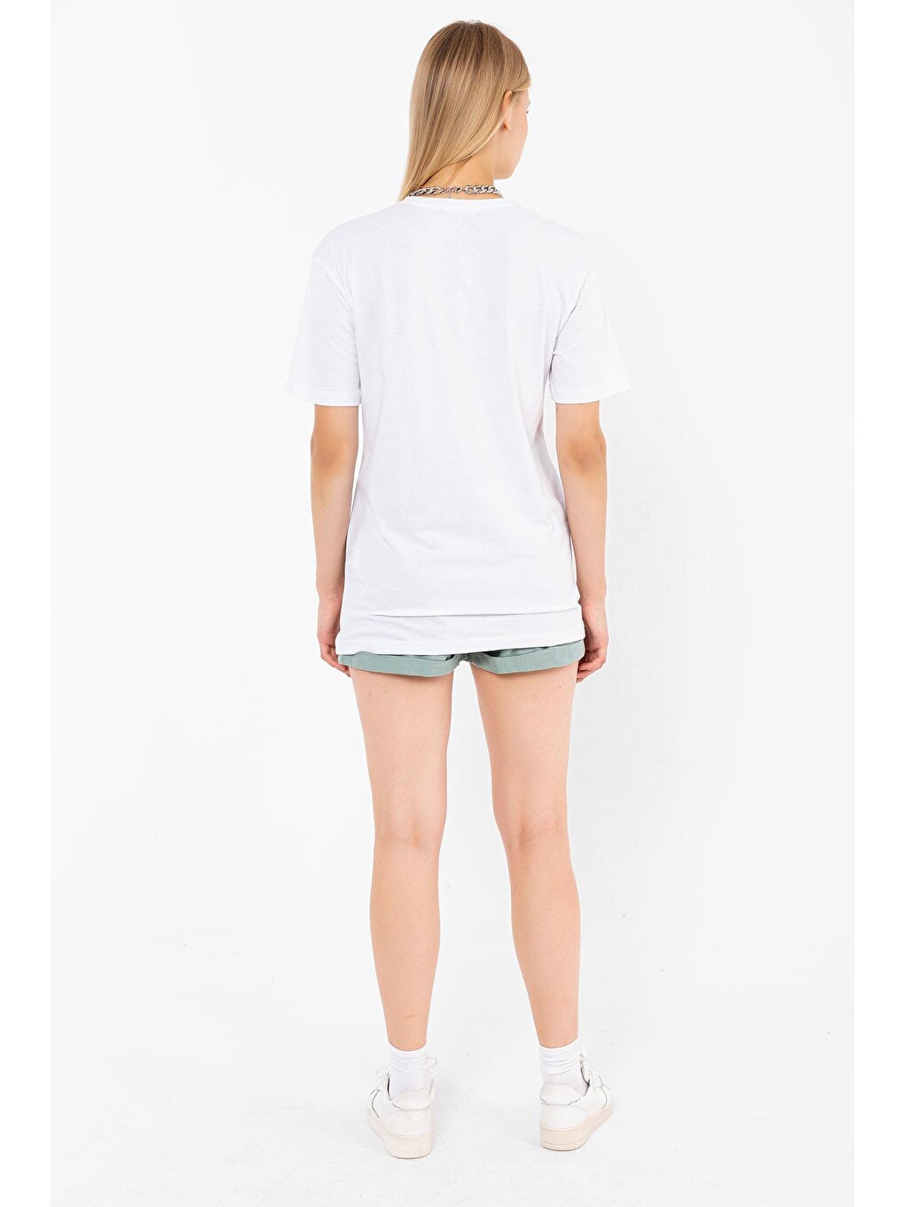 Bisiklet Yaka San Dİego Baskılı Beyaz Oversize Kadın Unisex Tişört-4