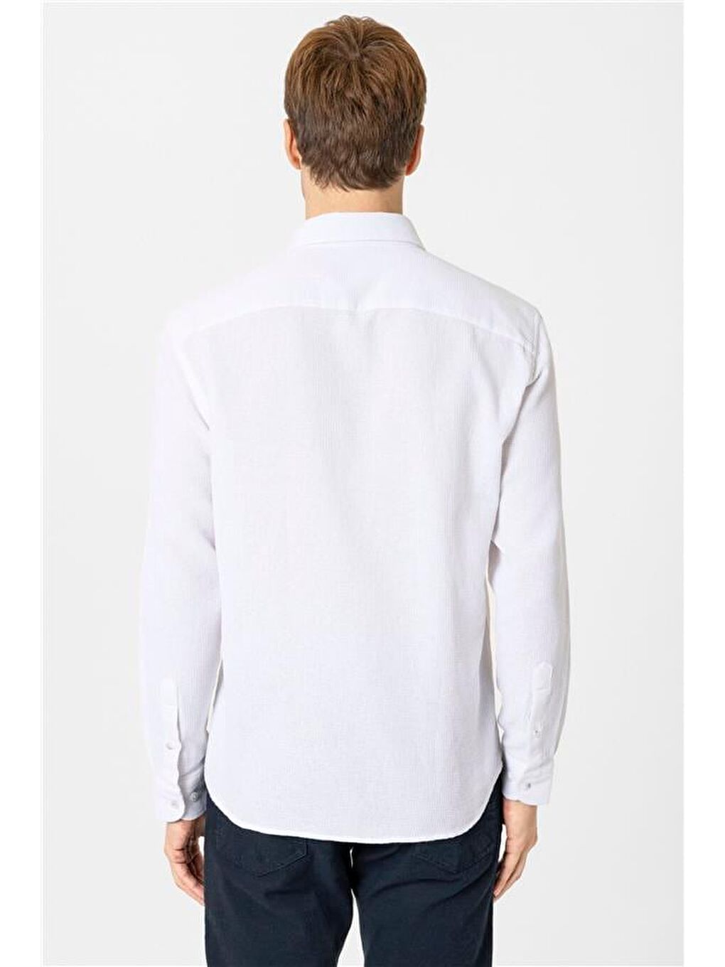 Ekru Slim Desenli Klasik Yaka Gömlek-3