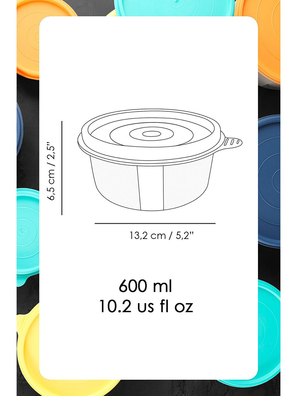 4'lü Yuvarlak Gıda Saklama Kabı Seti 4x600 ml Turuncu-6