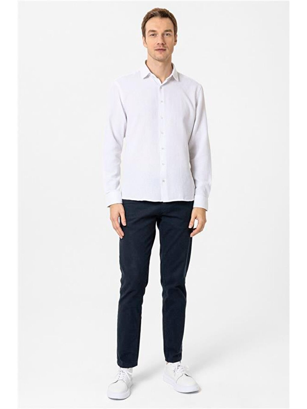 Ekru Slim Desenli Klasik Yaka Gömlek-4