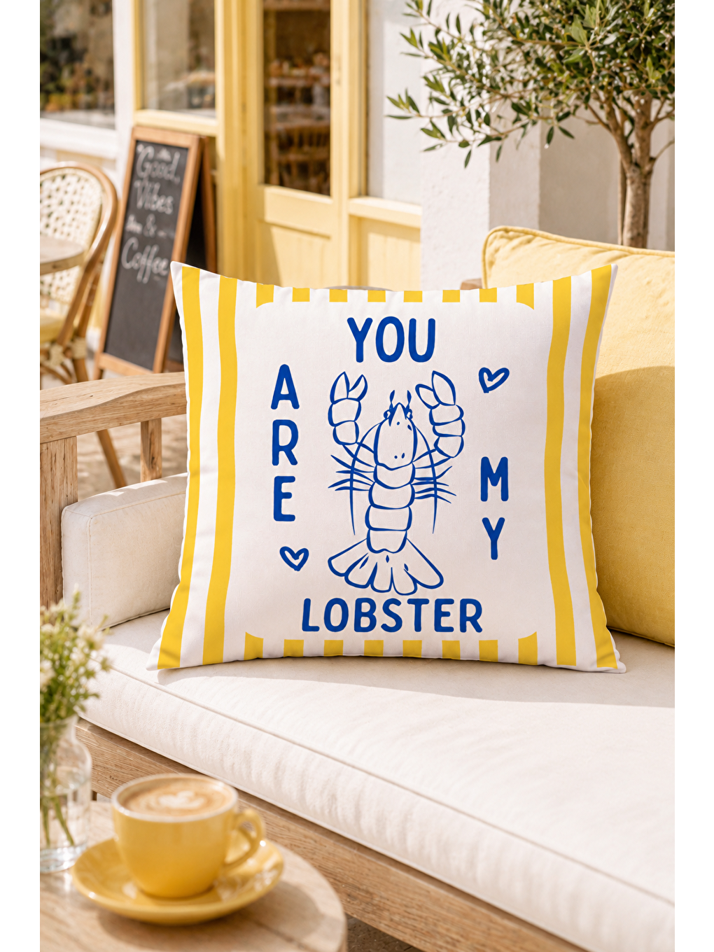 Beyaz You Are My Lobster Yazı Baskılı Marin Dekoratif Kırlent Kılıfı Yazlık Dekor 43x43 Cm-5