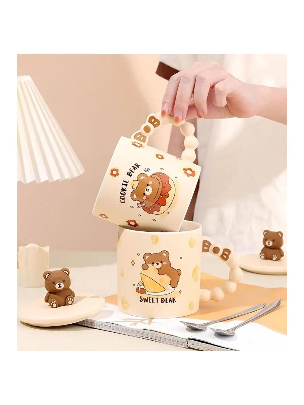 Karışık Ayıcık Desenli Eğlenceli Seramik Kupa-4