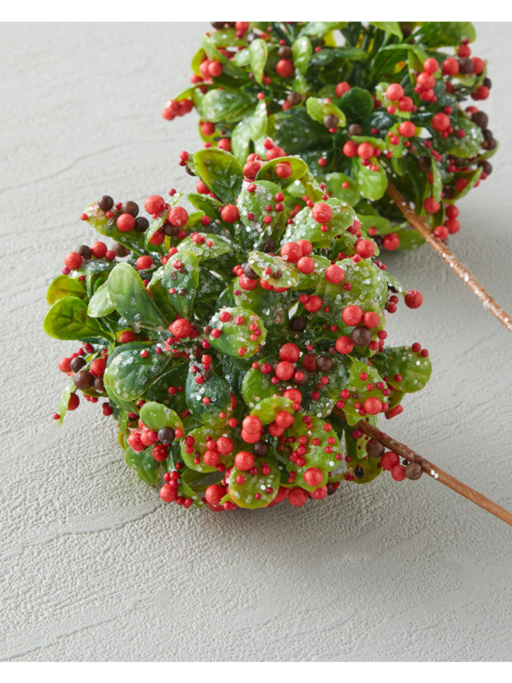 Ball Flower Tek Dal Yapay Çiçek 61 cm Kırmızı - Yeşil-2