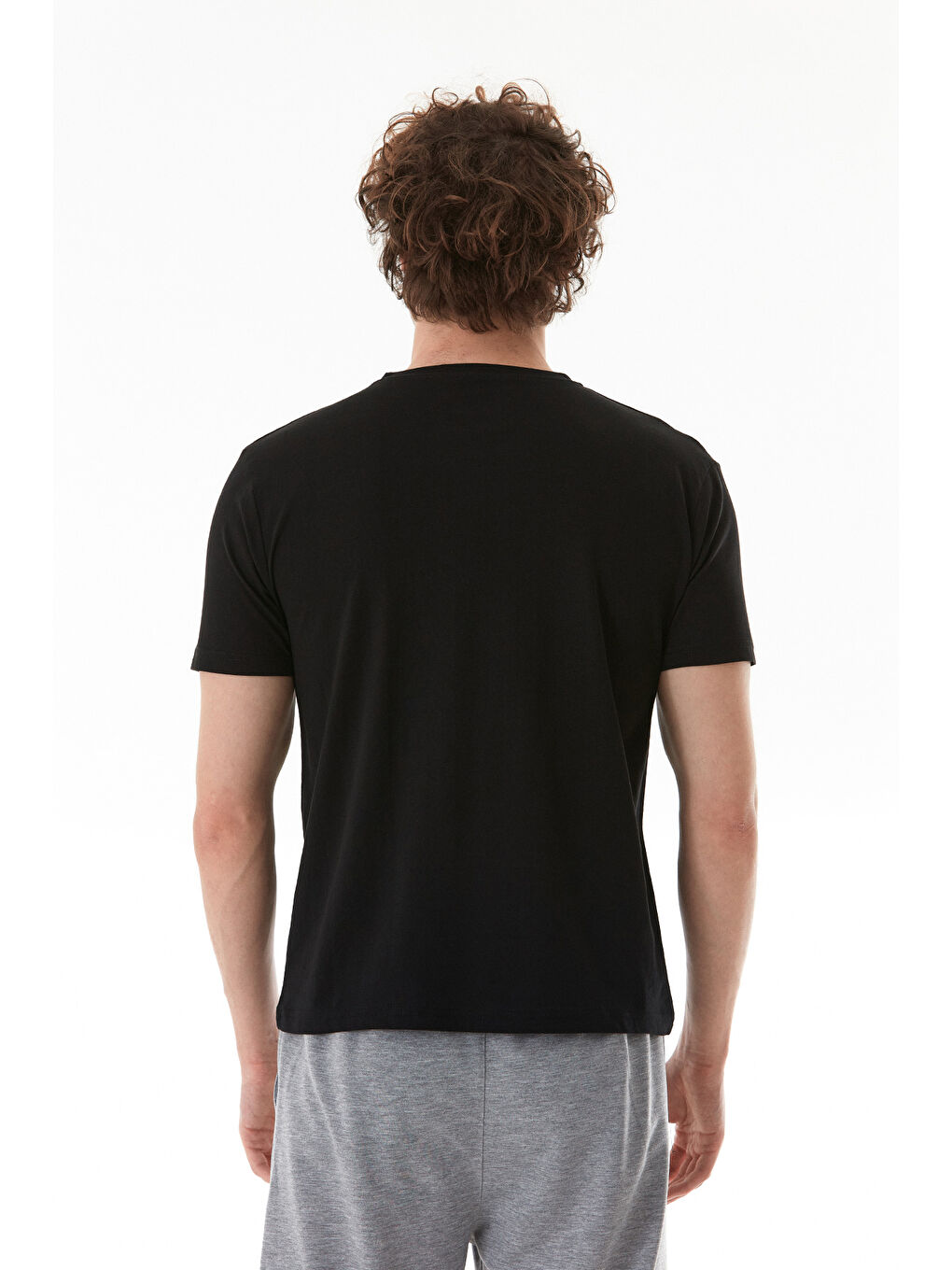 Siyah Moon Yazı Ve Ay Baskılı Bisiklet Yaka %100 Pamuk Tişört-3