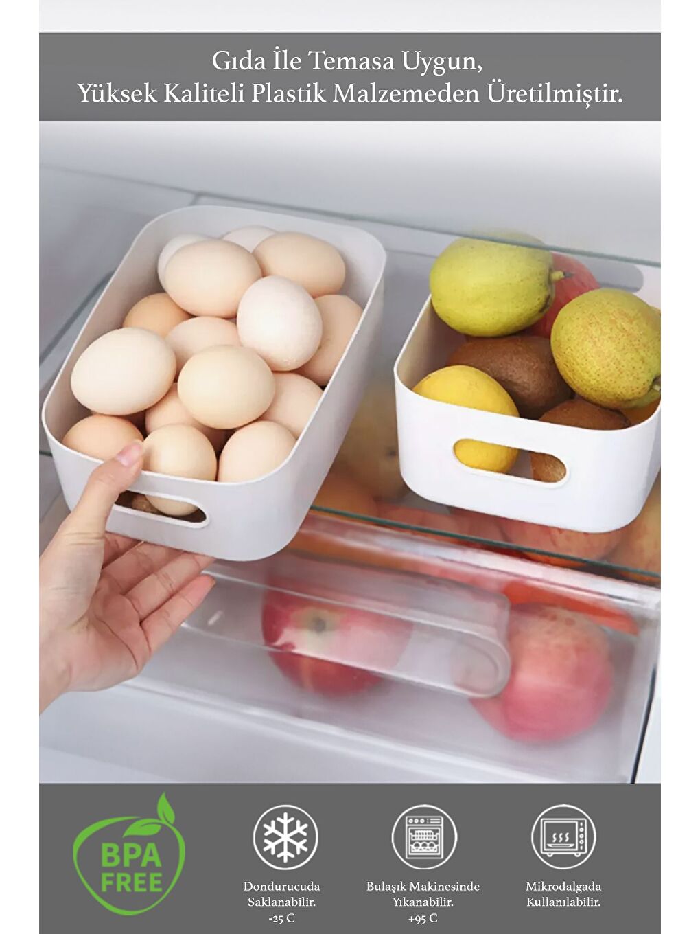 4'lü Buzdolabı Dolap İçi Düzenleyici Organizer Saklama Kabı Beyaz 4 x 4 Litre-2