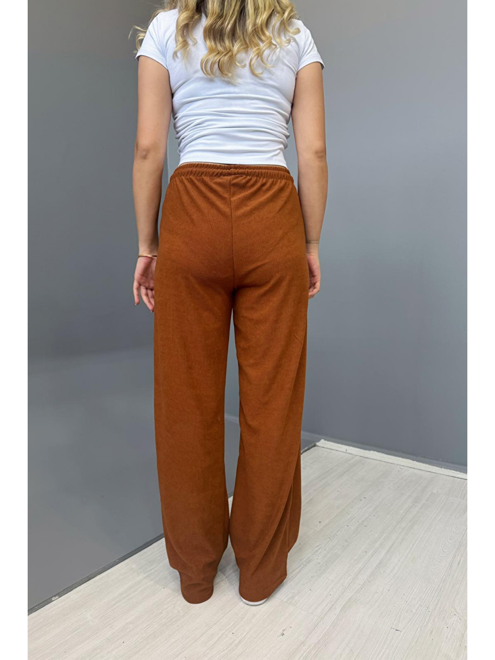 Kahverengi Kadın Jakarlı Salaş Bağcıklı Pantolon - HARDAL-2
