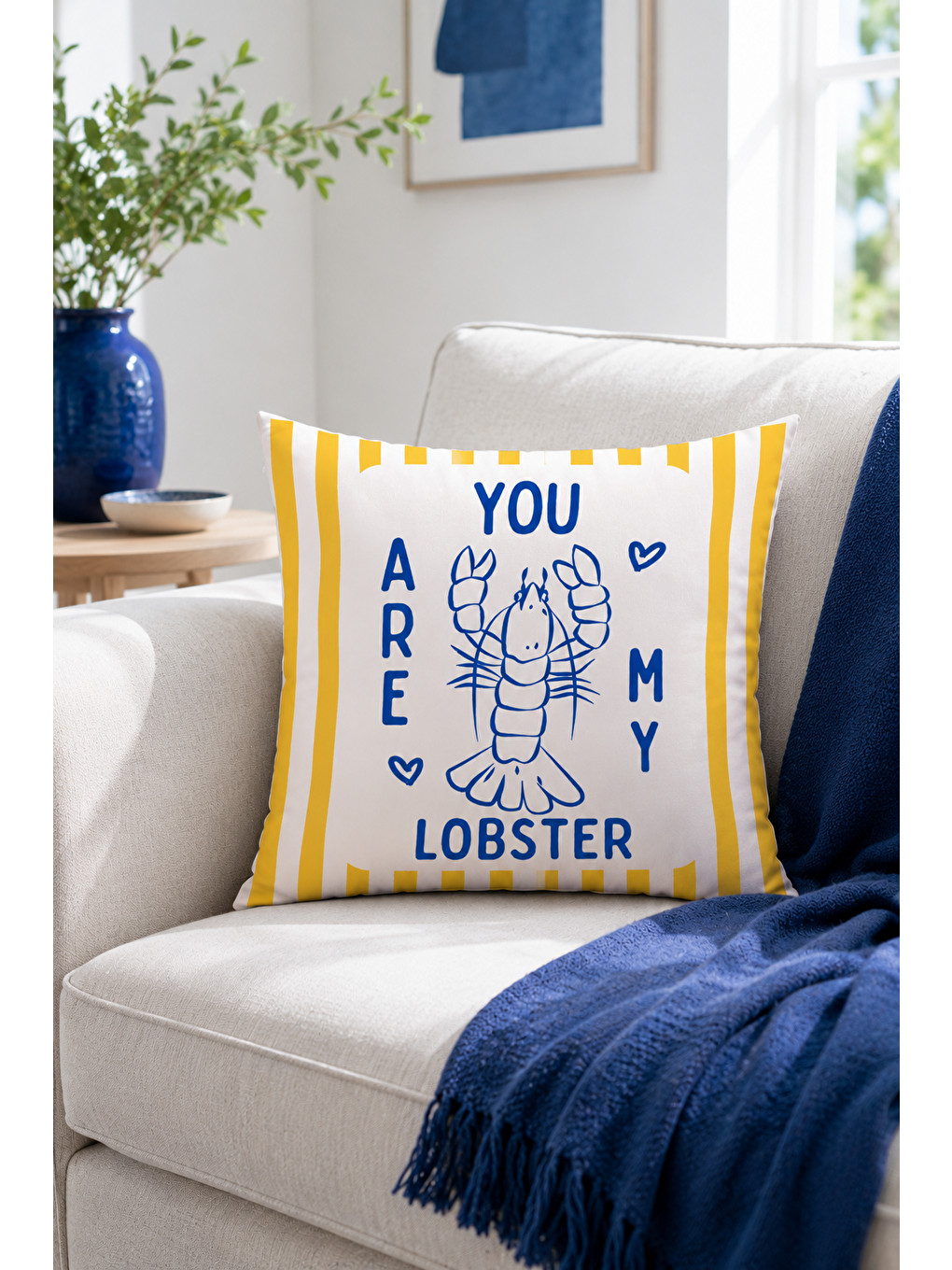 Beyaz You Are My Lobster Yazı Baskılı Marin Dekoratif Kırlent Kılıfı Yazlık Dekor 43x43 Cm-6