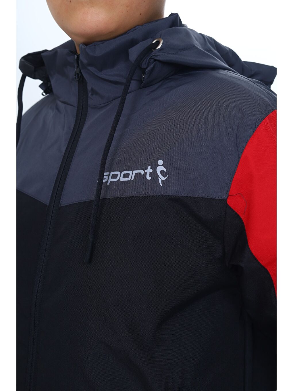 Siyah Erkek Çocuk Sport Baskılı Kapüşonlu Yağmurluk-1