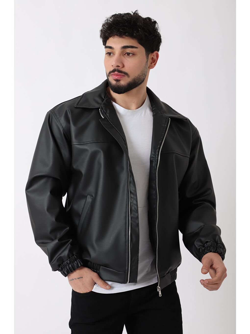 Siyah Yakalı Bel Lastikli Suni Deri Mont 1787_50446