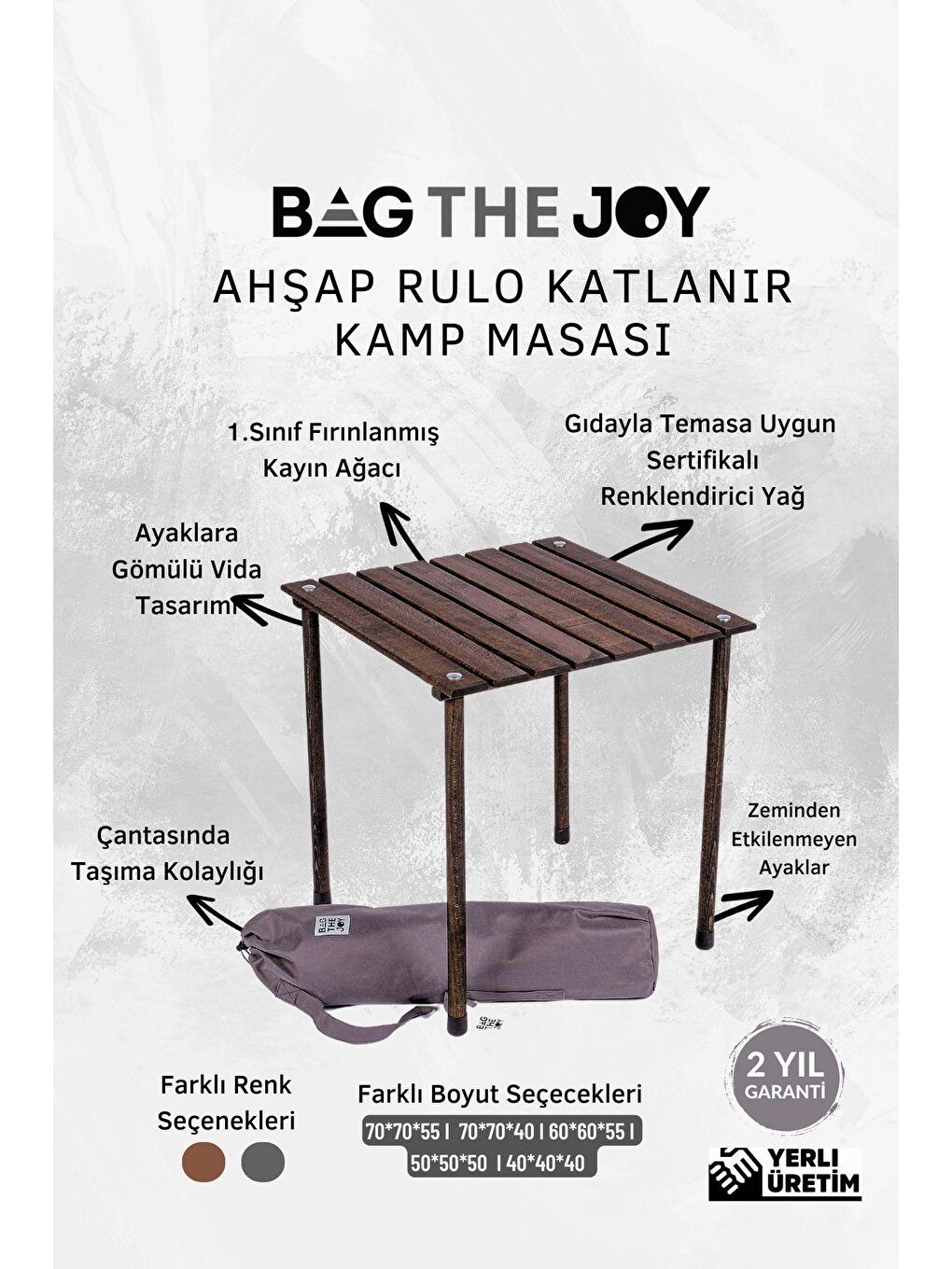 Bag The Joy Turuncu Ahşap Katlanır Antrasit - Turuncu Masa Sandalye Seti  50*50*50cm - 6