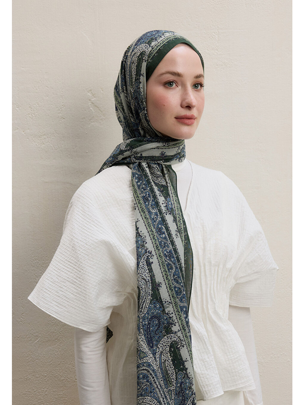 Paısley Elegance Desen Şal Zümrüt Yeşili-1