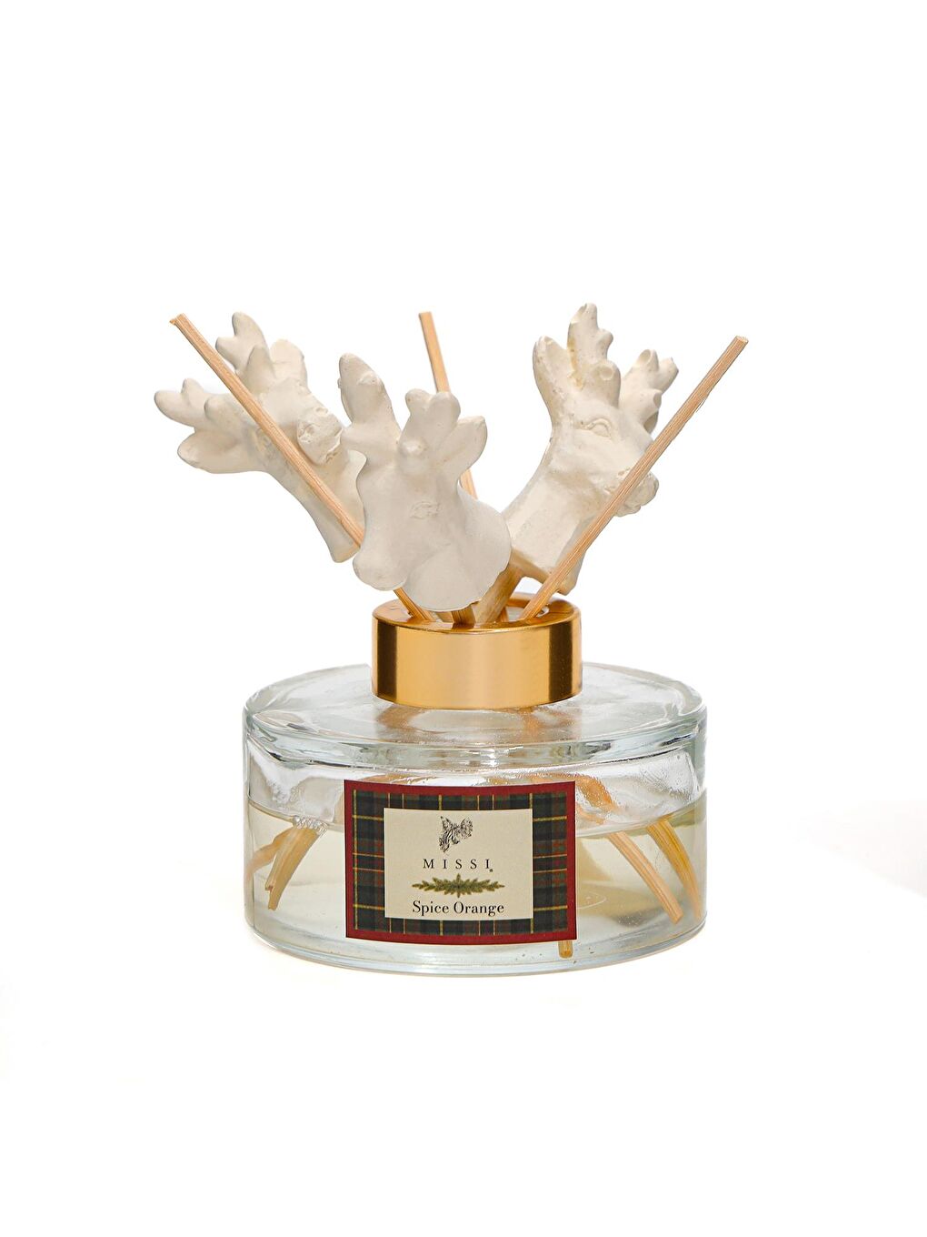 Ekru Yılbaşı 150 ml Geyik Seramik Taş Bambu Çubuklu Spice Orange Oda Kokusu