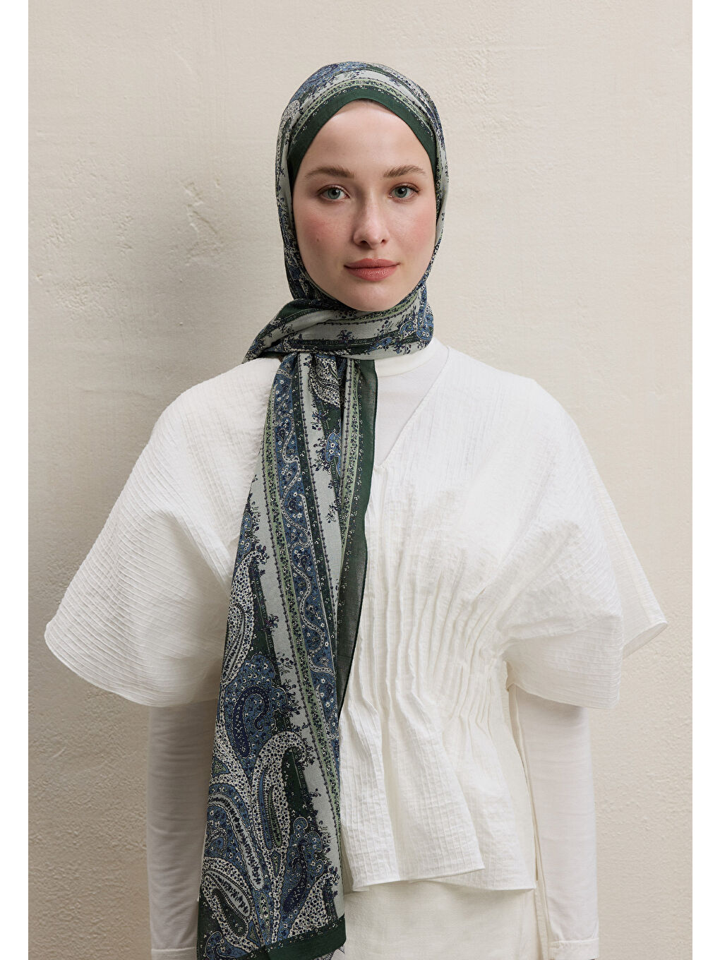 Paısley Elegance Desen Şal Zümrüt Yeşili-2