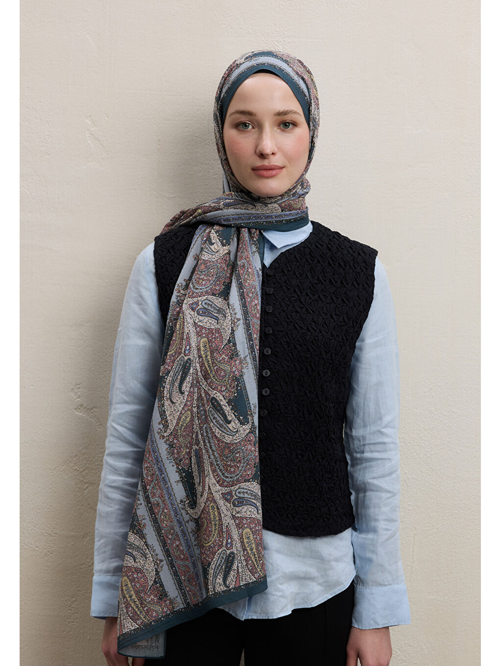 Paısley Elegance Desen Şal Mavi