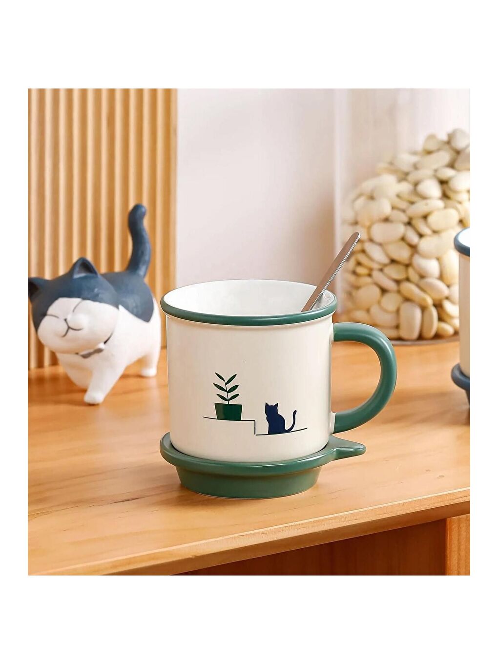 Karışık Kedi Figürlü Minimalist Seramik Kupa-2