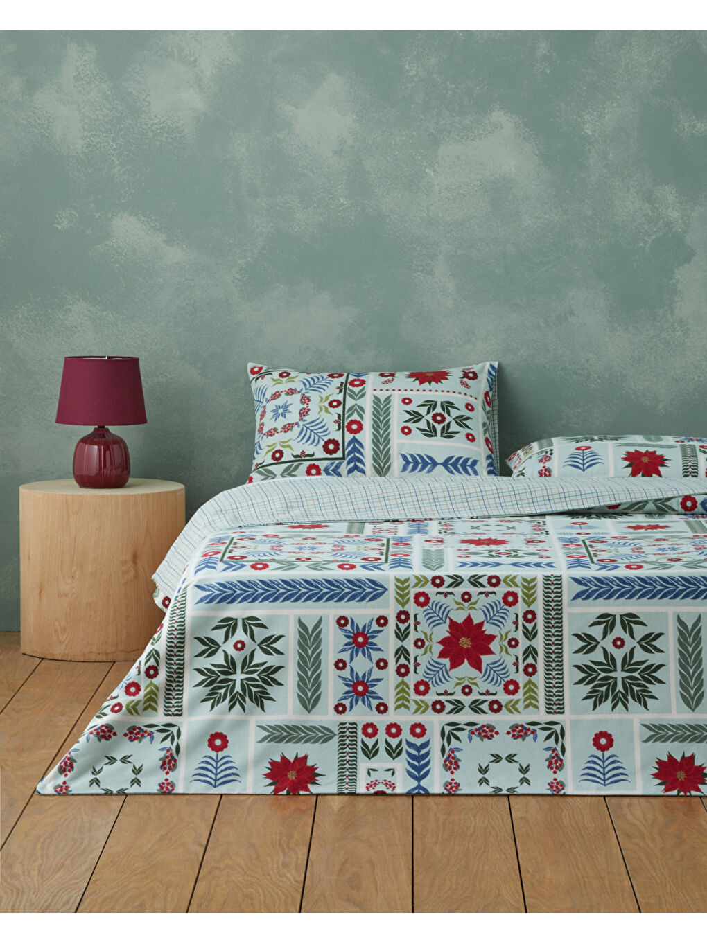 Winter Patch Flanel Çift Kişilik Nevresim Takımı 200x220 cm Açık Yeşil